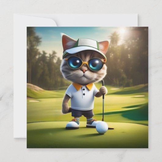 Golftijd: Funny Cat Golf Player, Verjaardagskaarte Kaart (Achterkant)