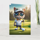 Golftijd: Funny Cat Golfspeler, Verjaardag Kaart (Achterkant)