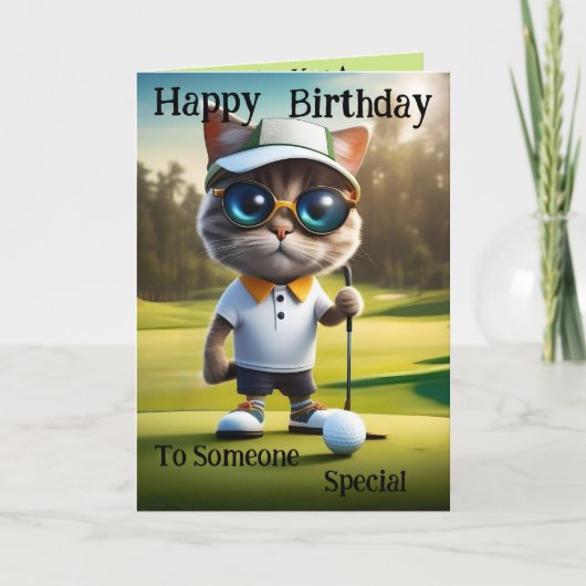 Golftijd: Funny Cat Golfspeler, Verjaardag Kaart (Voorkant)