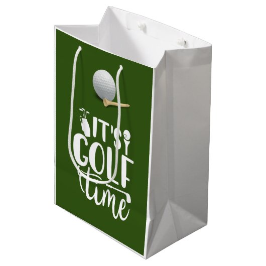 Golftijd op groen medium cadeauzakje (Voorkant Gekanteld)