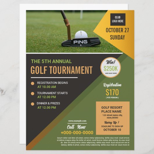 Golftoernooi Flyer Sjabloon (Voorkant / Achterkant)