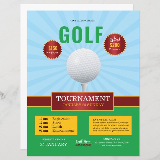 Golftoernooi Flyer Sjabloon (Voorkant / Achterkant)