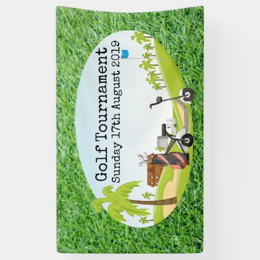 Golftoernooi met groengras op het golfterrein spandoek (Verticaal)