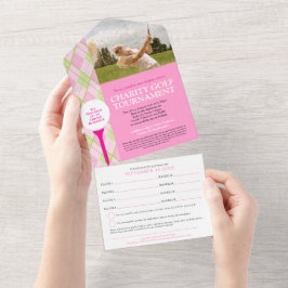 Golftoernooi roze, aangepaste foto RSVP All In One Uitnodiging