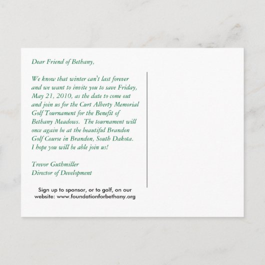 Golftoernooi Save the Date Kaart (Achterkant)