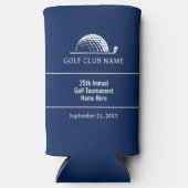Golftoernooi Uitje Blauw Aangepaste Tekst Skinny Seltzer Blikjeskoeler (Voorkant)