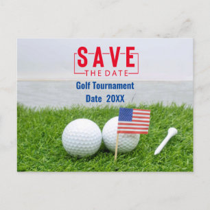 Golfuitje Save the Date met de vlag van Amerika Feestdagenkaart