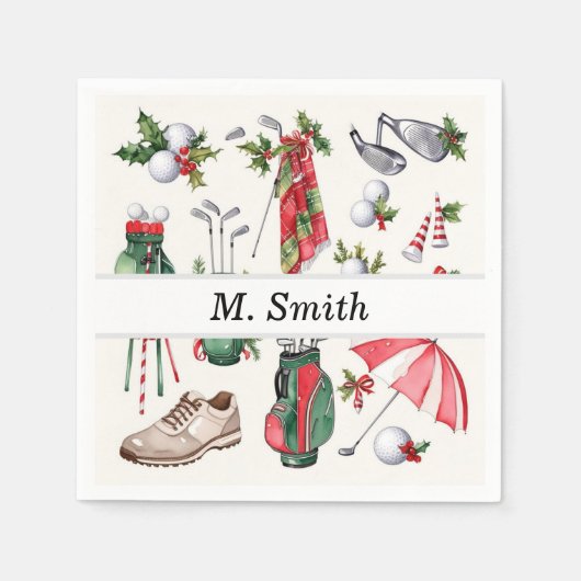 Golfuitrusting Kerst Decoratie golfer feest Servet (Voorkant)