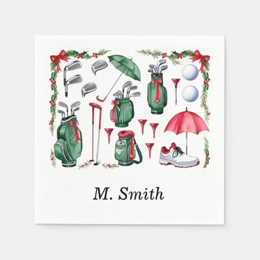 Golfuitrusting Kerst Decoratie golfer feest Servet (Voorkant)