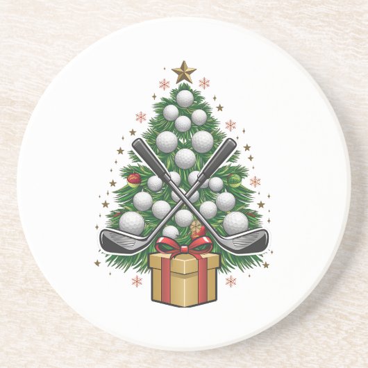 Golfuitrusting Kerstboom Kerst Golf Zandsteen Onderzetter (Voorkant)