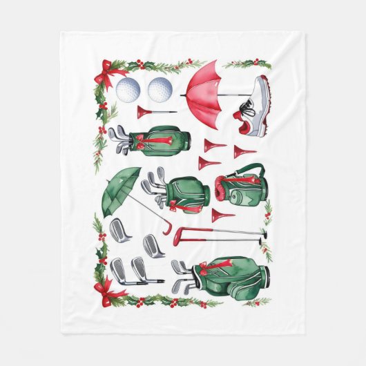 Golfuitrusting Kerstdecoratie voor golfer Fleece Deken (Voorkant)