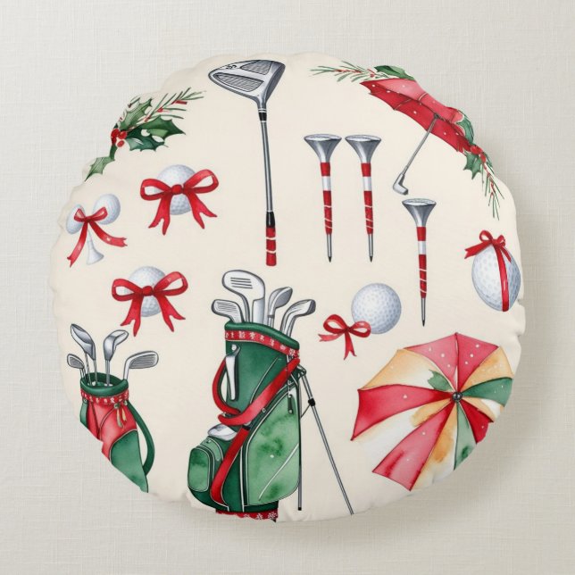 Golfuitrusting Kerstdecoratie voor golfer Rond Kussen (Voorkant)