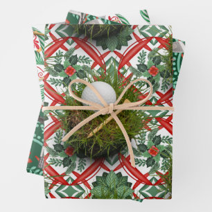 Golfuitrusting met kerstthema inpakpapier vel