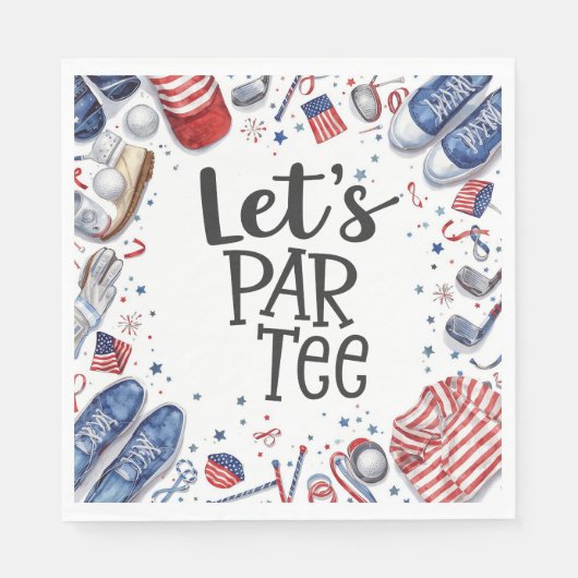 Golfuitrusting met tekst Laat Par Tee Golf Feestje Servet (Voorkant)