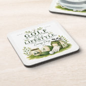 Golfuitrusting met tekst op groen bier onderzetter (Linkerzijde)
