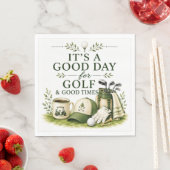 Golfuitrusting met tekst op groen servet (Insitu)