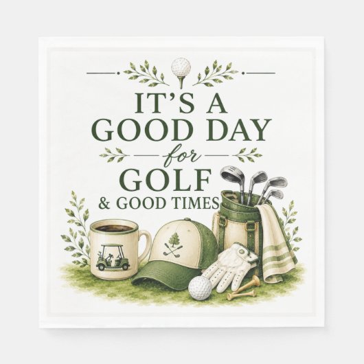 Golfuitrusting met tekst op groen servet (Voorkant)
