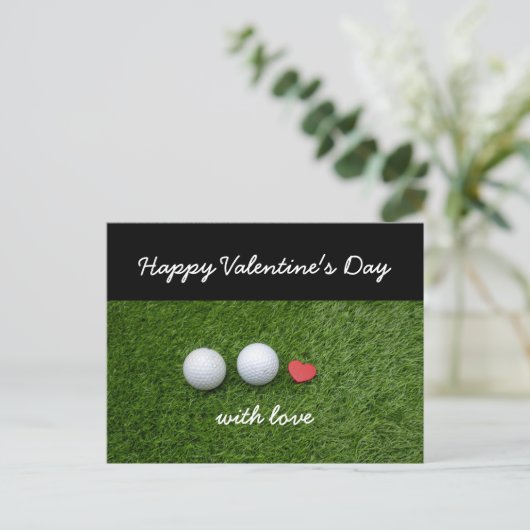 GolfValentijnsdag met golfbal en rood hart Feestdagenkaart (Staand voorkant)