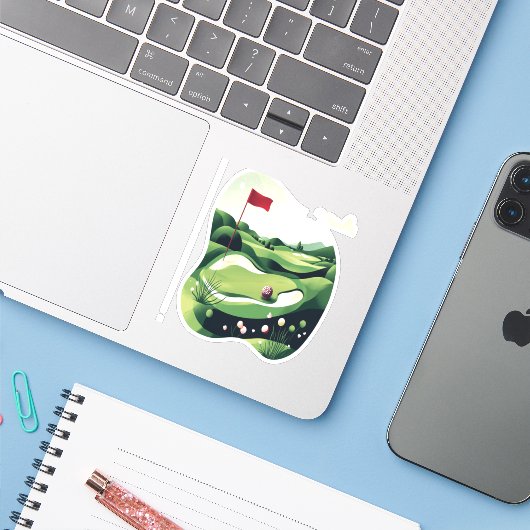 Golfveld spelen sticker (Laptop met iPhone)