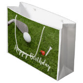 Golfverjaardag met golfbal en liefdesvorm groot cadeauzakje (Voorkant Gekanteld)