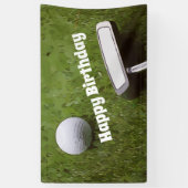 Golfverjaardag met golfbal en rotter op groen spandoek (Verticaal)