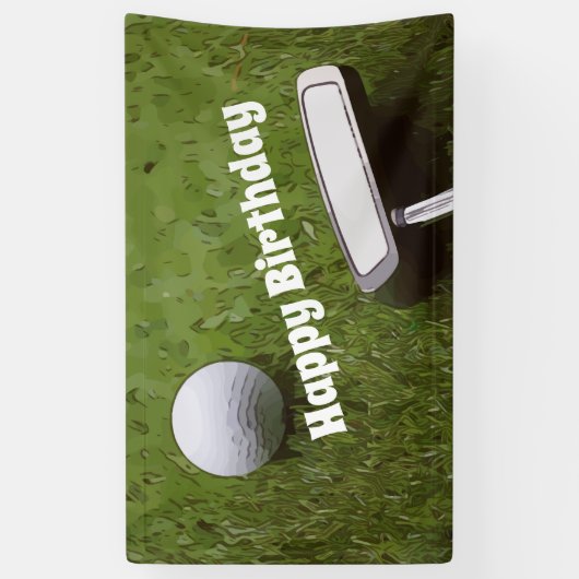 Golfverjaardag met golfbal en rotter op groen spandoek (Verticaal)
