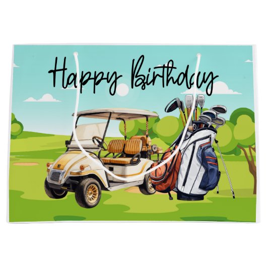 Golfverjaardag met golfkar waterverf groot cadeauzakje (Voorkant)