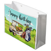 Golfverjaardag met golfkar waterverf groot cadeauzakje (Voorkant Gekanteld)