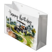 Golfverjaardag met golfkar waterverf groot cadeauzakje (Voorkant Gekanteld)