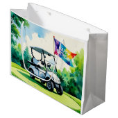 Golfverjaardag met golfkar waterverf groot cadeauzakje (Voorkant Gekanteld)