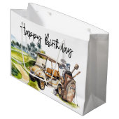 Golfverjaardag met golfkar waterverf groot cadeauzakje (Voorkant Gekanteld)