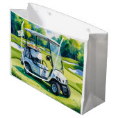 Golfverjaardag met golfkar waterverf groot cadeauzakje (Voorkant Gekanteld)