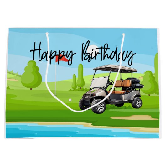 Golfverjaardag met golfkar waterverf groot cadeauzakje (Voorkant)