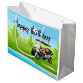 Golfverjaardag met golfkar waterverf groot cadeauzakje (Voorkant Gekanteld)