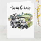 Golfverjaardag met golfkar waterverf kaart (Gele Bloem)