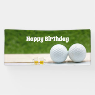 Golfverjaardagsbanner met golfballen en bier spandoek