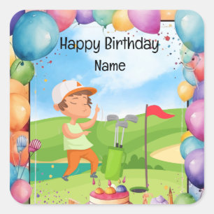 Golfverjaardagsthema voor kind golfer Party Vierkante Sticker