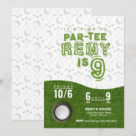 Golfverjaardagsuitnodiging · Par-T-shirt uitnodigi Kaart (Voorkant / Achterkant)