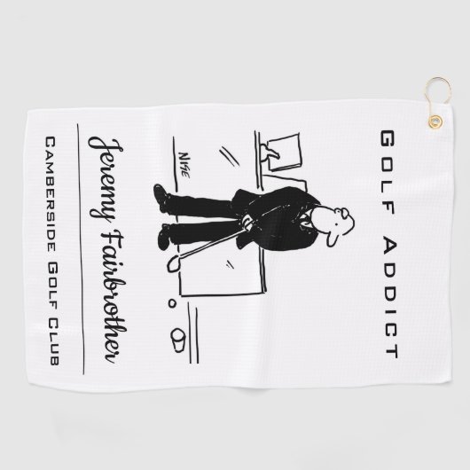 Golfverslaafde - Funny Golf Cartoon Golfhanddoek (Horizontaal)