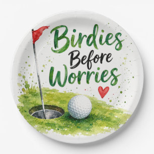 Golfvlag en bal op de golfbaan  papieren bordje