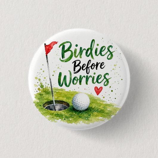 Golfvlag en bal op de golfbaan  ronde button 3,2 cm (Voorkant)