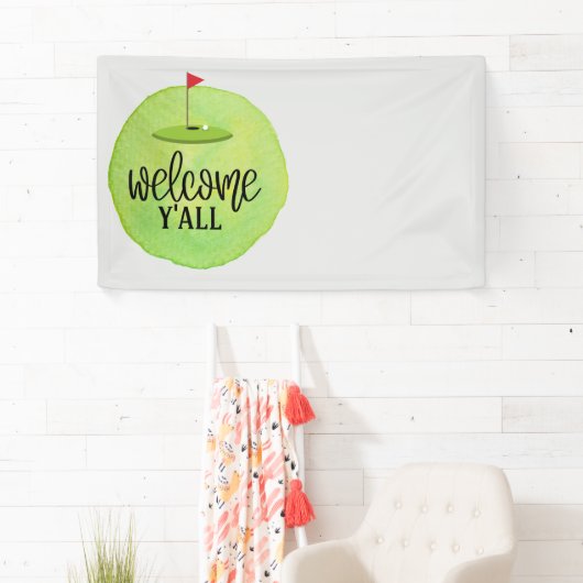 Golfvlag en welkomstteken op groen  spandoek (Insitu)