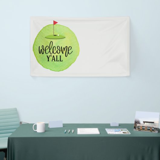 Golfvlag en welkomstteken op groen  spandoek (Beurs)