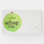 Golfvlag en welkomstteken op groen  spandoek (Horizontaal)