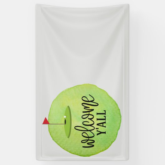 Golfvlag en welkomstteken op groen  spandoek (Verticaal)