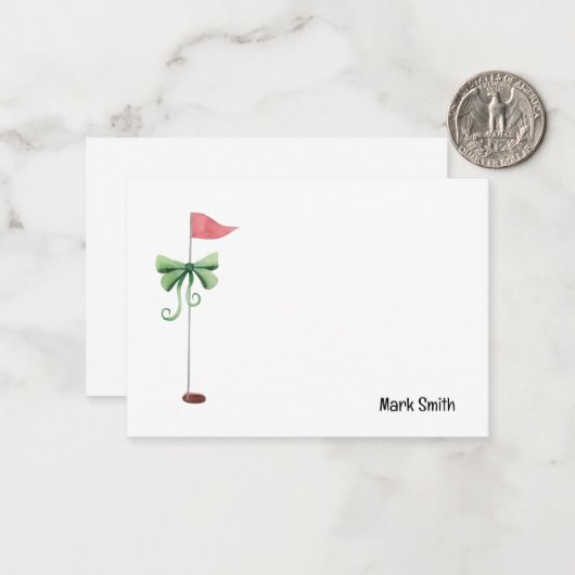 Golfvlag met rood lint met naam notitiekaartje (Voorkant / Achterkant in situ)