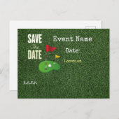 Golfvlag op groen, met de datum van golfer aankondigingskaart (Voorkant / Achterkant)
