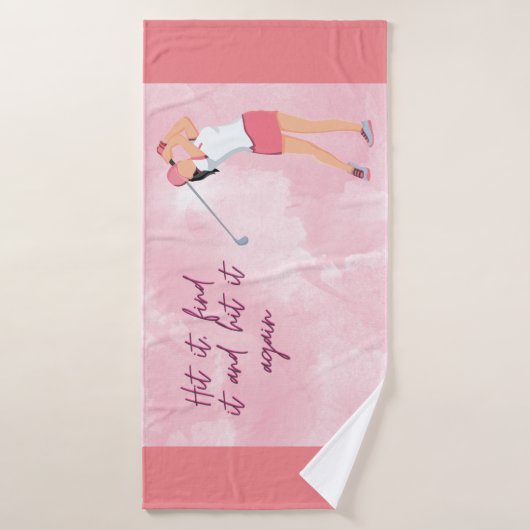Golfvrouw golft op roze achtergrond badhanddoek (Badhanddoek)