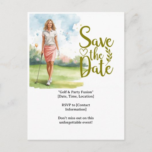 Golfvrouw is aan het golfen op de green briefkaart (Voorkant)