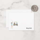 Golfvrouw met golfkar notitiekaartje (Voorkant / Achterkant in situ)